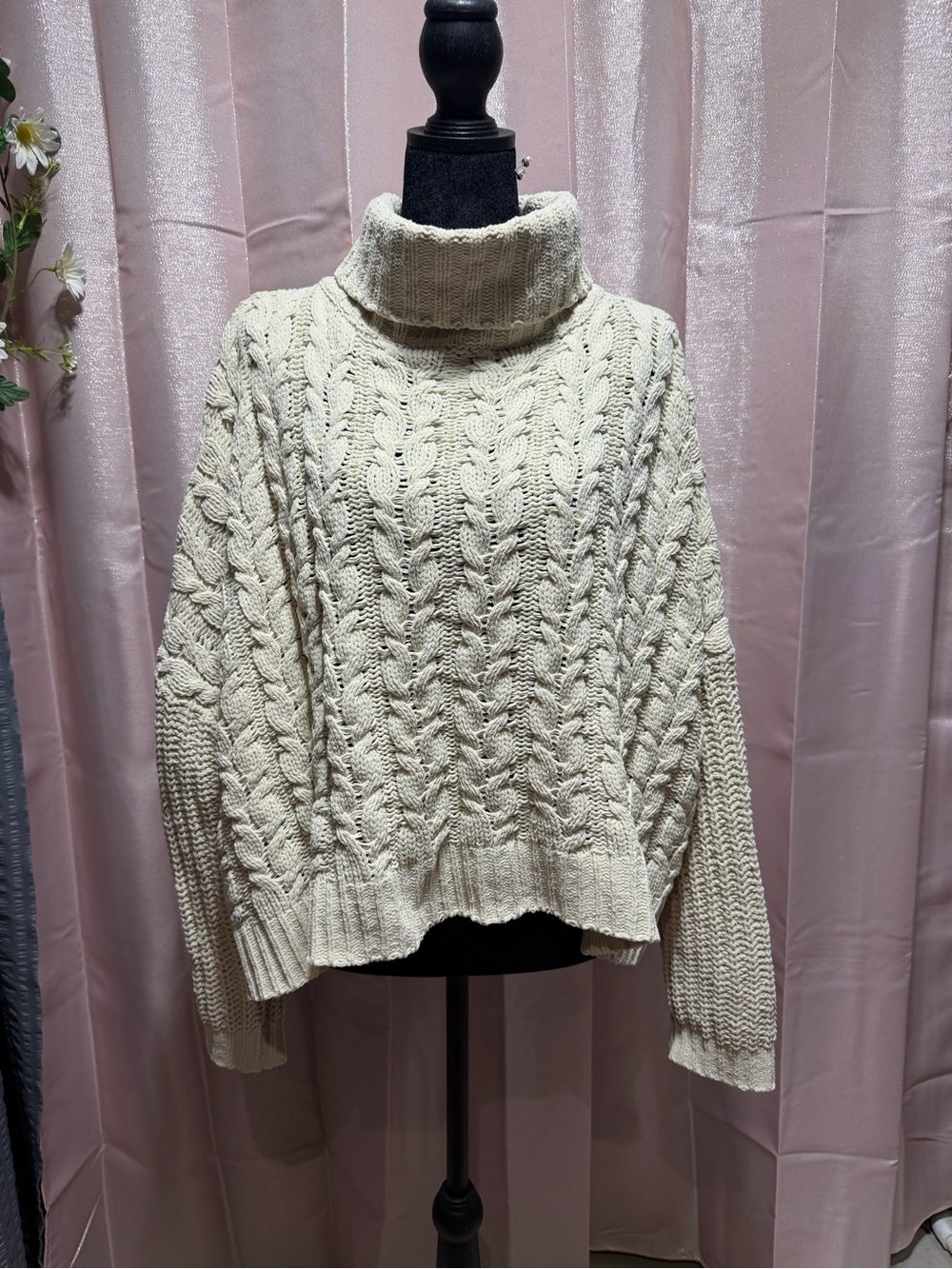 POL Cream Cable Knit Turtleneck Sweater - Women's